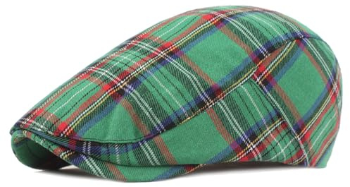 QHFHULV Newsboy Cap for Men Cotton Flat Gatsby Ivy Golf Cabbie Driving Hat (Plaid Green)