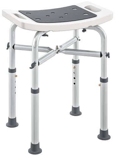HOMCOM Tabouret de Douche Chaise de Douche Siège pour Personnes Âgées et Handicapées - Assise Rembourrée et Réglable, Patins à Ventouses Antidérapants, en Aluminium Charge Max. 150 kg (Gris)