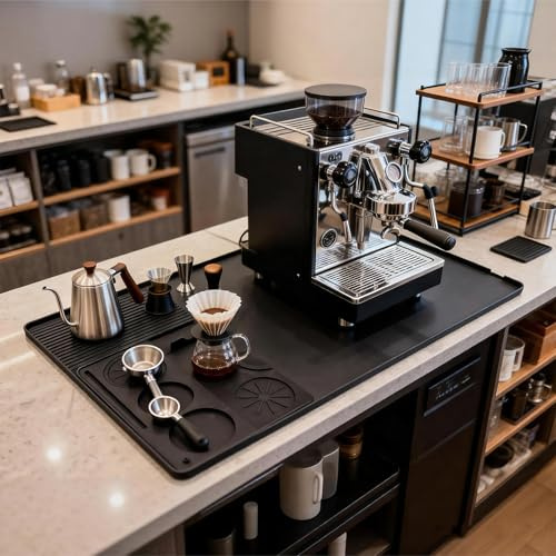 Alfombrilla de café de silicona de 60 x 40 cm, con área de goteo y bordes elevados, alfombrilla extraíble de 24 x 19 cm, antideslizante, a prueba de fugas, alfombrilla para cafetera para secar tazas y