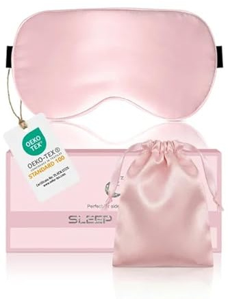 Maschera da notte unisex in seta 100% (seta di gelso), anti-luce, anti-allergia, cinturino regolabile, rosa