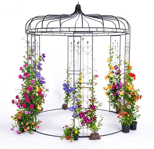 Relaxdays Pabellón de Rosas, Metal, Alt. x Prof.: 271 x 232 cm, Arco de jardín Vintage para trepadoras, Negro