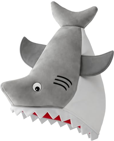 JUFYVO Grey Shark Bite Hat Funny Plush Animal Hat Novelty Hilarious Headdress for Halloween Christmas Festival Under the Sea Theme Party