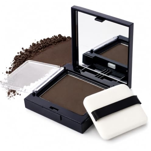 Root Touch Up Powder, Hairline Powder, Root Cover, Grey Coverage, Hair Concealer - Dark Brown Compact with Mirror & Puff for Women and Men, Temporary Hairline Shadow