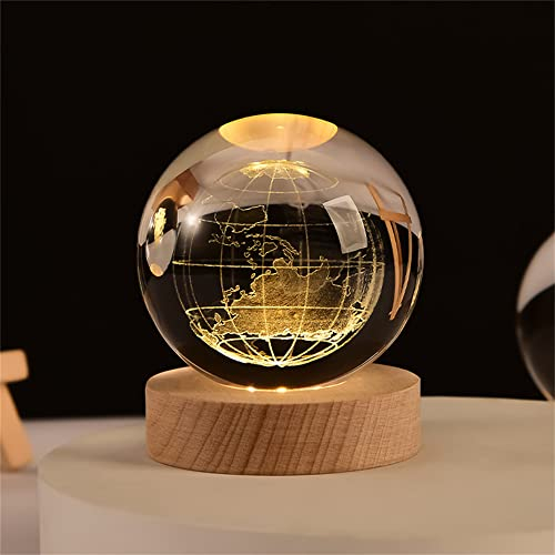 3D Laser Erde Vier Kleeblatt Gravierte Rose Kristallkugel Miniatur Blume Globus Glaskugel Dekoration Ornament (Erde)