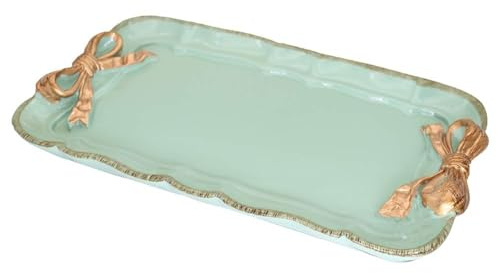 Plateau Décoratif Vintage pour Bijoux, Serviettes, Bagues, Colliers, Bracelets, Boucles d'Oreilles, Cosmétiques - Organisateur au Design Rétro avec Nœud, Assiette en Résine
