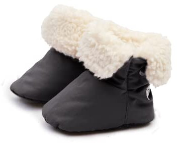 7AM Infant Booties for Winter - Waterproof Kids Snow Boots for Baby Boys & Girls, Warm Vegan Sherpa Lining Baby Booties, Anti-Slip Soles Kids Winter Shoes, Newborn Winter Essentials | (Smokey, 12-24M)