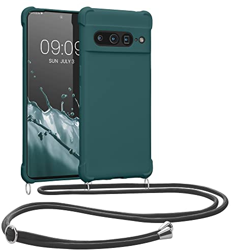 kwmobile Necklace Case kompatibel mit Google Pixel 7 Pro Hülle - Cover mit Kordel zum Umhängen - Silikon Schutzhülle Petrol
