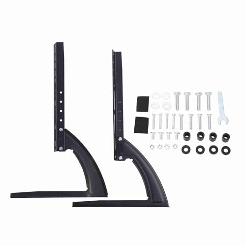 Support TV Métal Noir Deux Pieds Plat LCD LED 14-42”, Hauteur Réglable Base Triangulaire Intérieure