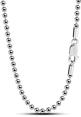 Dankadi Collana di perle rotonde sottili larghe 2,3 mm in 925 argento dorato, catena fine maglie palline da 18 a 34 collana elegante regalo gioielli compleanno per uomo donna, 24, Argento sterling