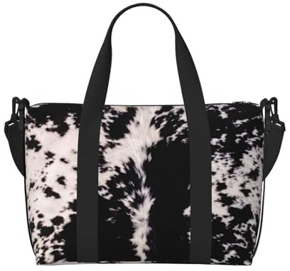 YUNWEIKEJI Kuhfell Schwarz Weiß Kuh, Große Strandtasche, Umhängetasche, Reisetasche - Tragetasche, Handtasche mit Griffen und Riemen