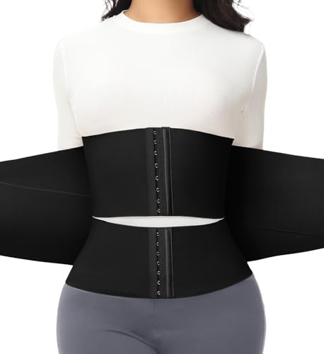 SHAPSHE Waist Trainer For Women Tummy Control Workout Waist Cincher Segmented Triple Wrap Belt Postpartum Girdle with Hooks Black