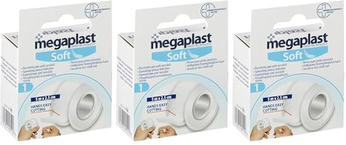 Rocchetto cerotto in TNT bianco da 5mt x 2,5cm, rotolo adesivo ipoallergenico ritagliabile su misura da tagli (Confezione da 3)