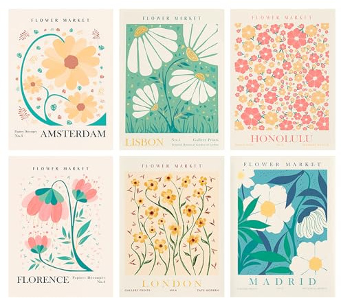 milaosk Matisse, 6 stampe artistiche da parete con mercato dei fiori, poster estetici e stampe botaniche per pareti, senza cornice, poster per camera da letto, galleria e soggiorno, 20 x 25 cm