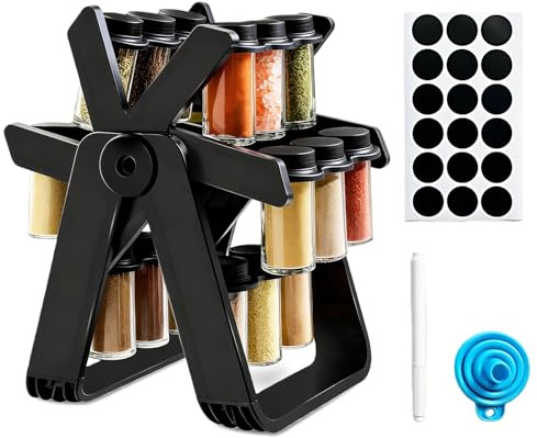 YBLUE Rotating Spice Rack Organizer with 18 Spice Jars, 360°Rotating Ferris Wheel Detachable Spice Rack with Labels and Pen, Funnels for Kitchen Countertops, Cabinets, Gift Set As Organise