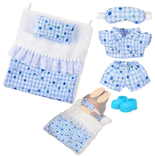 17cm Doll Accessories Bed Set, Cute Plush Doll Bedding Pillow Blanket, Doll Pajamas Clothes Outfit with Shoes, Mini Doll Sleepwear Dollhouse Furniture Gift