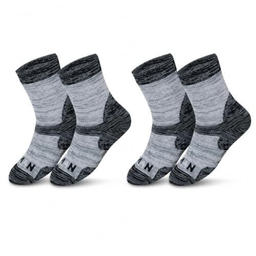 2 Pairs Waterproof Socks for Kids - Breathable Mid Calf Hiking Socks for Running, Muddy Trails & Winter Walks – Stretchy Thermal Layer Keeps Feet Dry & Warm (UK, Age, 2 Years, 3 Years, Regular, Grey)