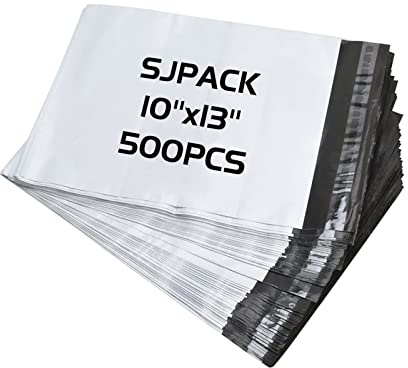 SJPACK 10x13-inch 500 Bags 2.5 Mil Poly Mailers Envelopes Bags With Self-sealing Strip White Bags