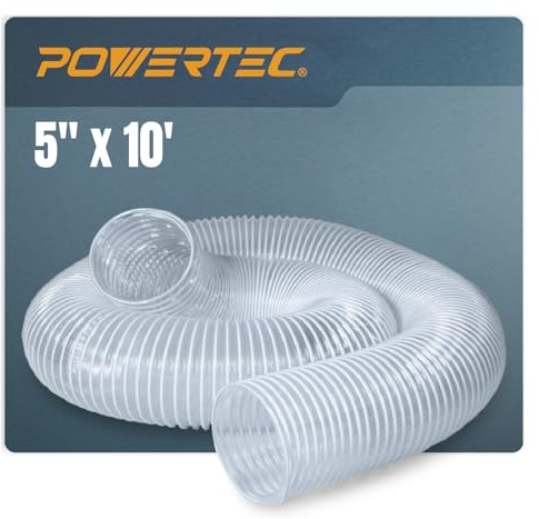 PowerTec 70220 Aspirateur de travail du bois et d'atelier en PVC, raccords de collecte de poussière de 12,7 cm de diamètre 3 m | Flexible Clear View très résistant, tuyau de 12,7 cm x 3 m