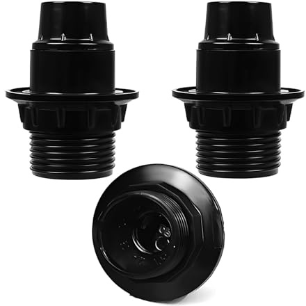 FINELED Small Edison Screw E14 Lamp Holder,3 Pack Bakelite Threaded E14 Pendant Socket & Lampshade Collar Ring (Black)