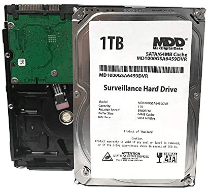 MaxDigitalData 1TB 64MB Cache 5900PM SATA 6.0Gb/s 3.5-inch Internal Surveillance CCTV DVR Hard Drive (MD1000GSA6459DVR) - w/ 2 Year Warranty (Renewed)