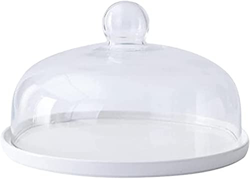 TSTSM Clear Glass Dome with Ceramic Base Cake Tray Bell Jar Cake Display Case Tabletop Centerpiece for Dessert Cheese Pastries-21 * 21 * 12.5cm