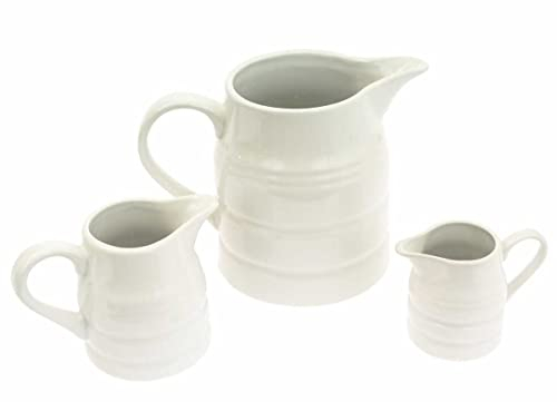 Set of 2 Traditional Churn Jug Ceramic Porcelain White 0.25 to 2 Pint Jug Cream Tea Coffee Water Serveware Kitchen Home (1 Pint)