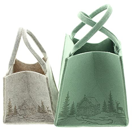 FRANK FLECHTWAREN Tasche Winterwald, 2er Set, schöne Filztaschen auch als Geschenktasche geeignet, geprägte Winterlandschaft Filz Maße: 14 x 14 x 14 cm, GH 25 cm, 20 x 20 x 20 cm, GH 35 cm