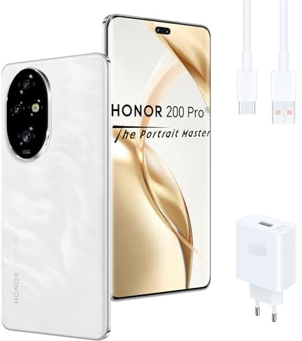 HONOR 200 Pro Smartphone 5G 12GB 512GB, 120Hz 6.78 OLED, Cámara Principal para Retratos de 50 MP, Snapdragon 8s Gen 3, 5200mAh Batería, Android 14, Dual Sim, NFC, Blanco