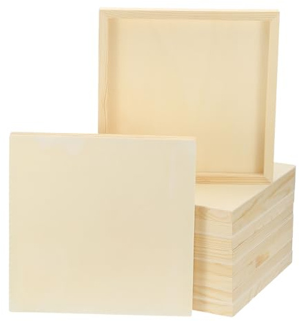 PATIKIL 10 X 10 Inch Paneles De Lienzo De Madera, 10 Piezas Tableros De Arte Cuadrados Sin Acabado Para Manualidades Pintura Al Óleo Acrílicos Vertido Pintura DIY