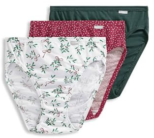Jockey Women's Underwear Plus Size Elance French Cut - 3 Pack, Cactus Pine/Small Blizzard Dot/Diamond White Mistletoe, 10