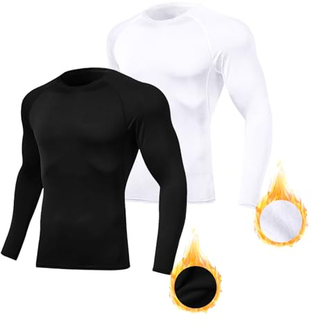 Towintec Camiseta Compresion Hombre Deportes Capa Base Layer Capa Interior de Invierno con Forro Polar Transpirable Secado Rápido T-Shirt Atlético Top térmico Correr Esquí Senderismo Manga Larga