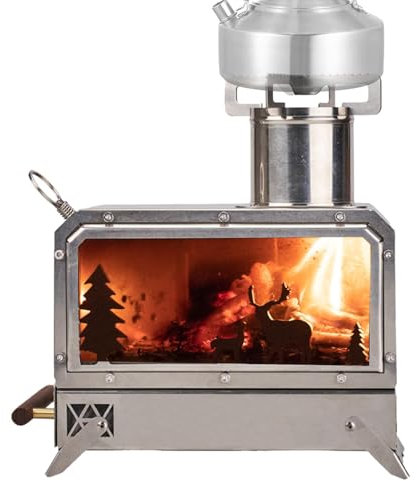 Estufa de Leña para Garaje,Estufa de Leña para Exteriores - Estufa de camping con calefacción de acero inoxidable | Estufa de leña transparente para exteriores, calentador de leña plegable con chimene