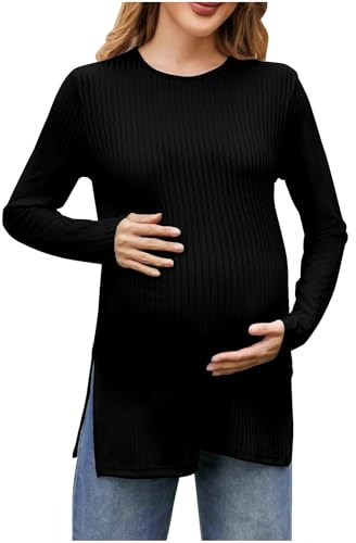Hauts d'allaitement Femme Vêtements de Maternité Femme Pull Tricot Femme Manches Longues Col Rond Tee Shirt Enceinte Femme T-Shirt de Grossesse Femme Respirant Tops Doux et Confortables
