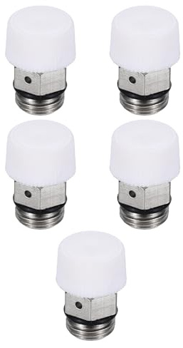 PATIKIL Valvole di sfiato aria manuali per radiatori con filettatura 1/4 BSP Maschio, confezione da 5 in ottone nichelato, valvola a spina senza chiave, colore argento/bianco