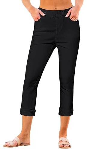 Roskiky - Leggins Capri de tiro alto para mujer, vaqueros skinny de tiro alto para mujer, jeggings de denim elástico, L
