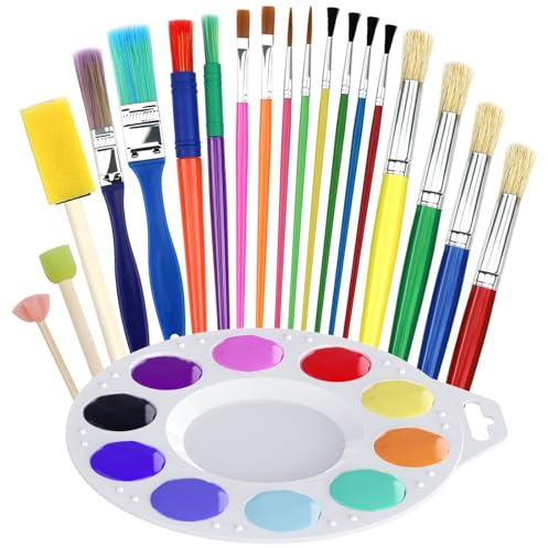 Halobios 20 Pcs Painting Brushes For Kids, 19 Colorful Painting Brushes And 1 Paint Palette, All Purpose Paint Brush Value Pack For Acrylic, Watercolors & Washable Paints