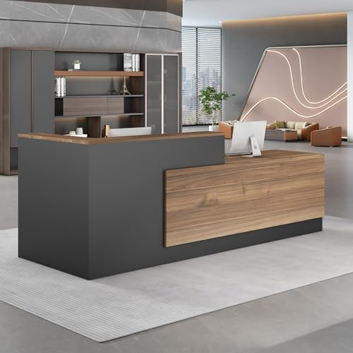 UKETO Bancone Reception Moderno per Estetica e Negozi – Banco Cassa Multifunzionale per Ufficio, Saloni, Registratori di Cassa o Reception (Senza Sedie)(Right B,220x60cm)