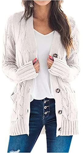 uxxnjfg Cardigan Donna Lungo Elegante Giacca Autunno Leggero Maglia Invernale Comoda Golfino Girocollo a Maniche Lunghe Maglieria Classica Cardigan