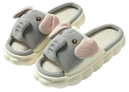 LUYYBDBG Chaussons Lin Pantoufles D'éléphant Décontractées pour Femmes, Chaussures De Luxe Styliste Plates, Mode Printemps, Diapositives en Chanvre, D'intérieur Élégantes-éléphant-38