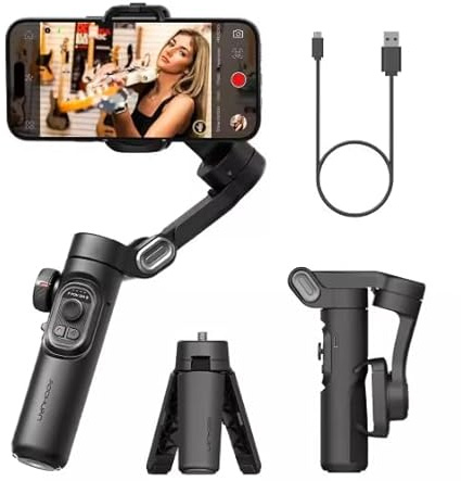 Estabilizador de cardán para iPhone, cardán de teléfono de 3 ejes, portátil y plegable, cardán para iPhone 16, 15 y Android, cardán para Youtube, Vlog, TikTok, color negro