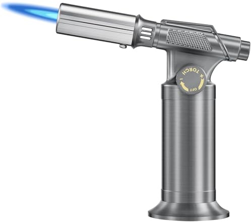 SAKER Antorcha de butano profesional: 1440 °C ajustable para cocina y bricolaje con encendido piezoeléctrico, rellenable y base estable para cocinar, soldar, manualidades (butano no incluido)