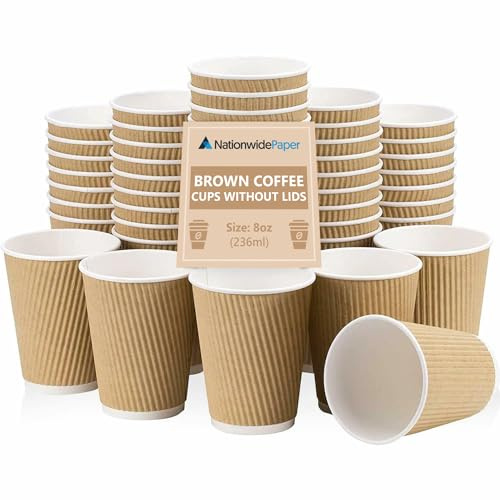 Brown Ripple Takeaway Paper Coffee Cups 8 oz – Pack of 20 | Triple Heat Insulated Disposable Cups Without Lids | Ideal for Hot Coffee, Tea, Water