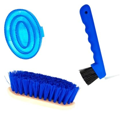 Luwecf 3 Piezas Cepillo para Caballos Juego de Cepillo para Herrar Limpieza de Casco Peine de Crin Material PP y Madera Adecuado para Jinetes Propietarios, Azul