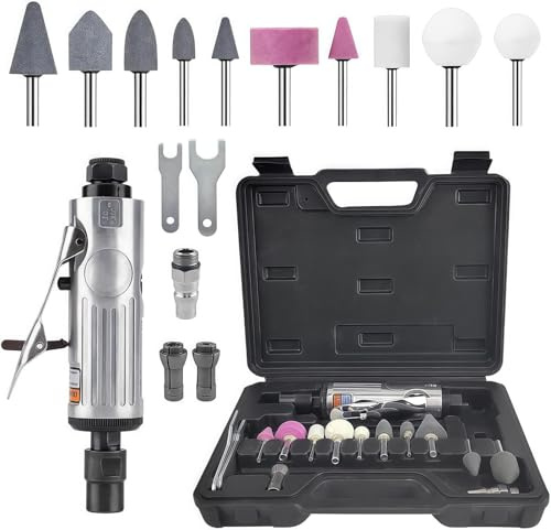 17 Piezas Set Mini Amoladora Neumática Recta, Pulidora y Esmeriladora, Herramientas Neumáticas de Aire Comprimido con Accesorios, Lijadoras Pequeñas de 1/4 de Pulgada, para Metal, Madera y Piedra