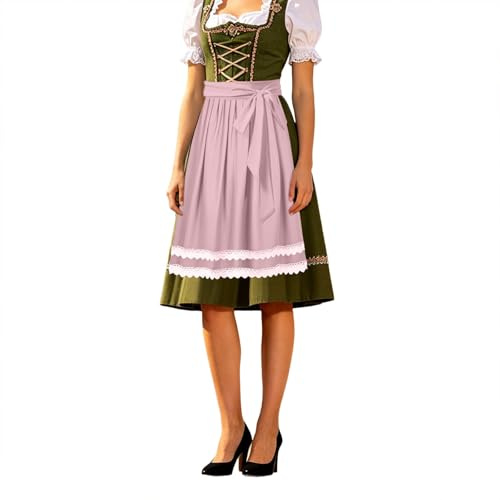 Grembiule da donna Dirndl, in tinta unita, elegante, abito tradizionale bavarese, set completo per Oktoberfest, O rosa chiaro, XXL