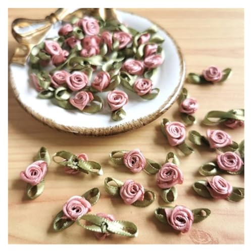 100 stycken minirosor blomhuvuden patch för pyssel av satin-applikationer, handgjorda, för sömnad, hantverk, för bröllopsdekoration, tillbehör (mörk rosa)