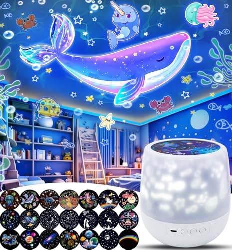 21 uppsättningar filmer, nattlampor för barn sovrum, tak, baby nattljusprojektor, stjärna galaxprojektor för barn babyflickor med 360° roterande dimbar, födelsedag, jul, barnkammare, rumsdekor