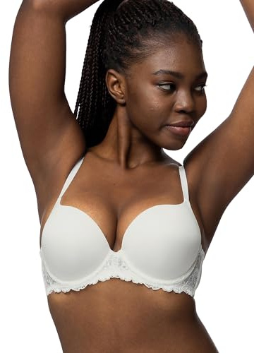 Dorina Soutien-Gorge Femme Claire Demi – Super Push-Up, À Armatures, Tissu Microfibre Doux avec Dentelle Sensuelle, Bretelles Réglables, Ivoire