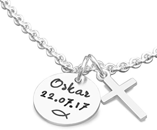 Taufkette mit Gravur Junge MEINE TAUFE KREUZ 925 Silberkette Geschenk Taufe personalisiert Taufgeschenk Kreuzkette