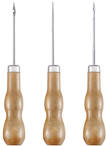 kdjsic Scarpe con Manico in Legno Che riparano Le Scarpe in Pelle con punteruolo Strumento per calzolaio da Cucire Riparazione Artigianale Fai-da-Te Cucitrice a Mano Gancio Curvo Dritto